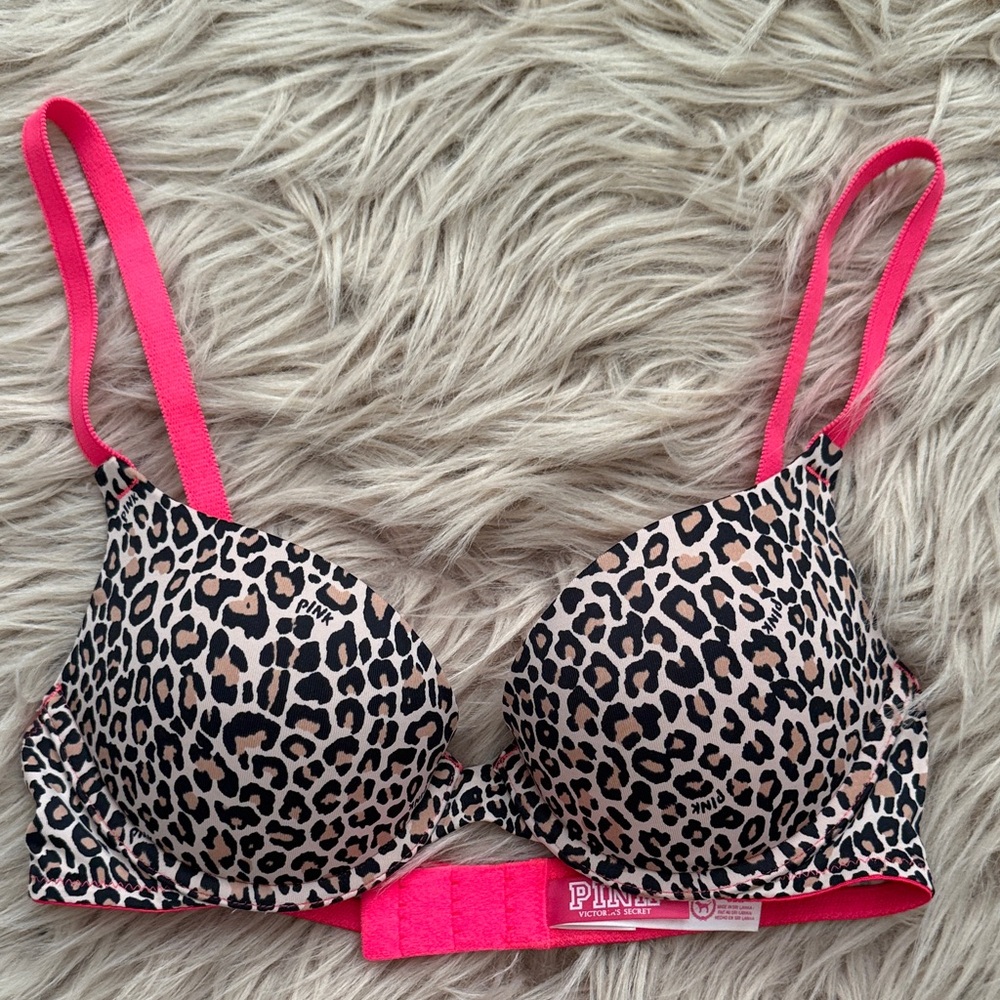 PINK VS cheetah print neon pink wear everywhere push up bra 32B
